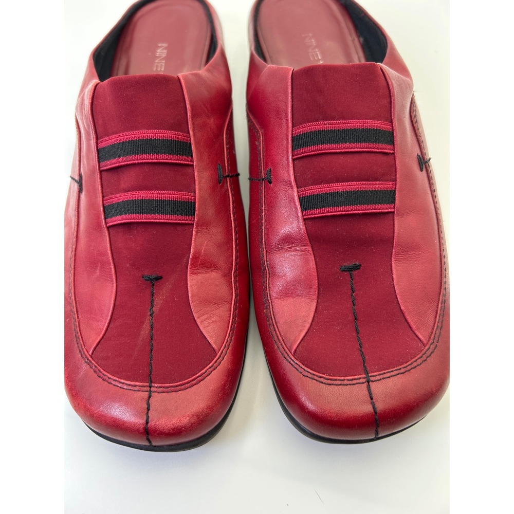 Nine West Renny Red Leather Slide Mules Womens 7.5 Square Low Wedge 90's Heels - Picture 13 of 13